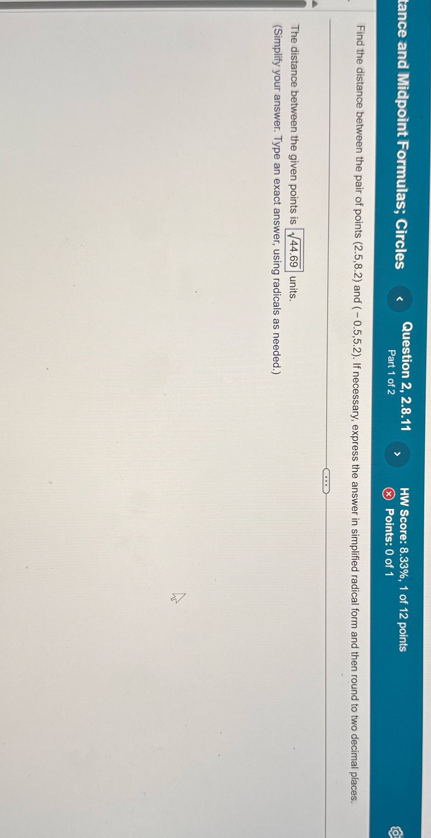 Simplify the root fully tance and Midpoint