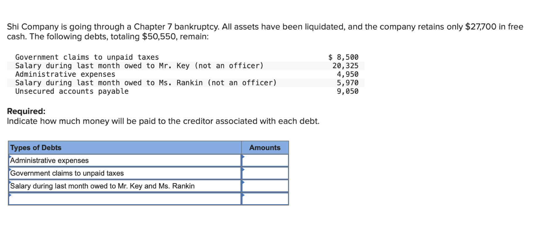 Can you please fill in the blanks Shi Company is