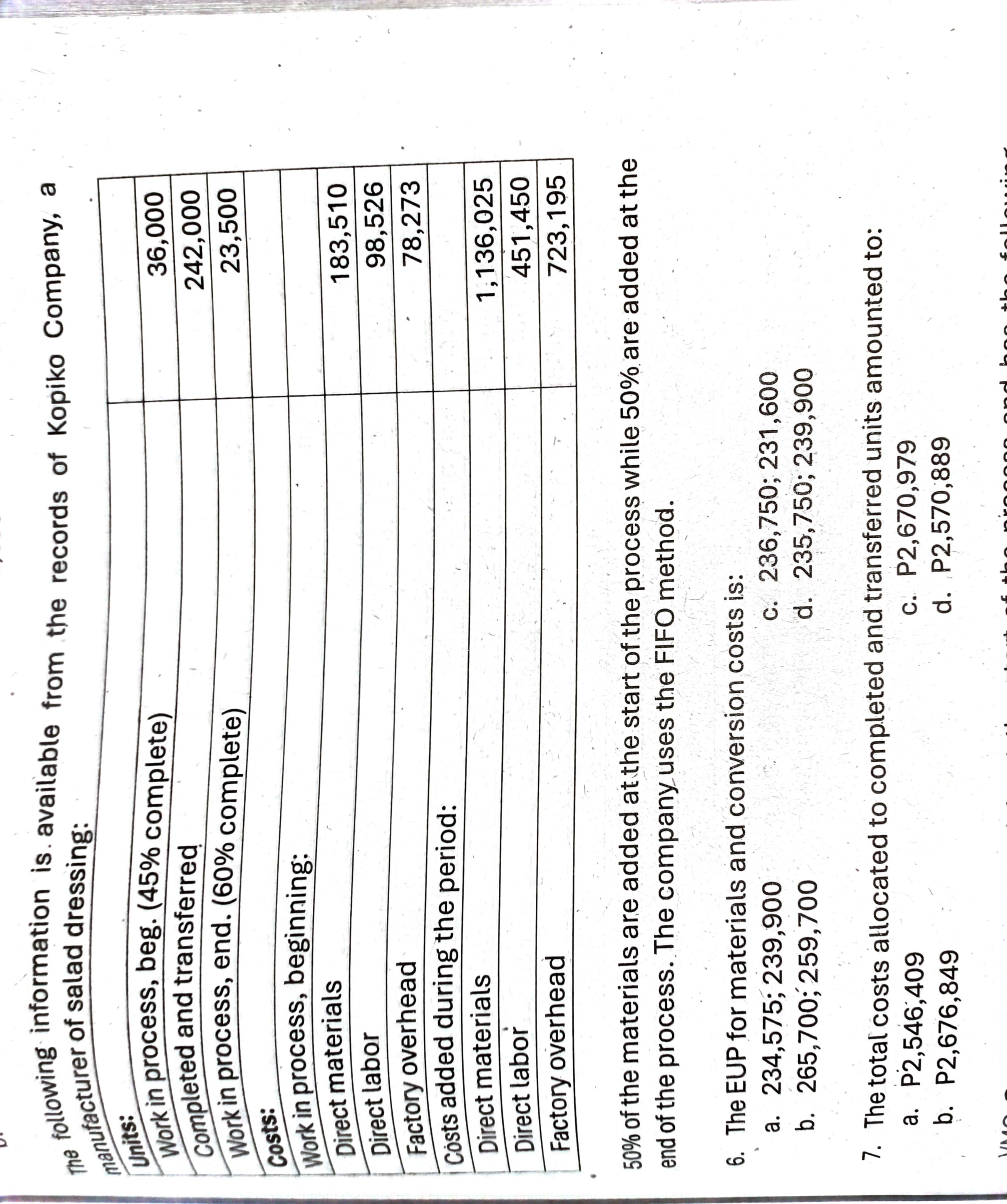 for number 6 and 7 following information is.
