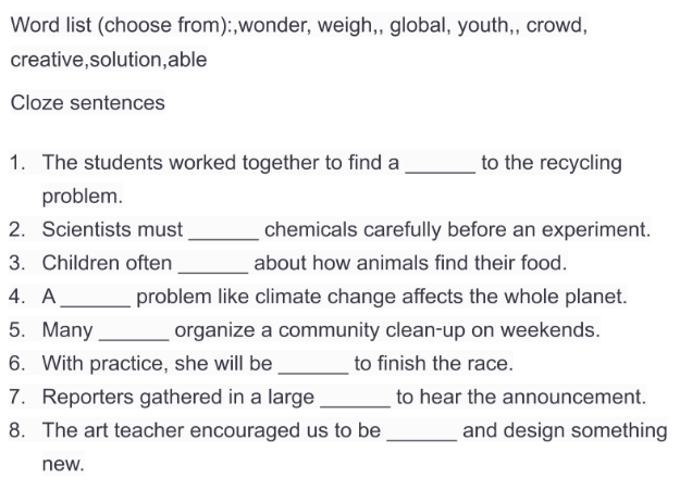 solution Word list (choose from):, wonder,