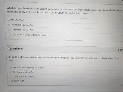 a Which Act prohibited the use of cocaine In