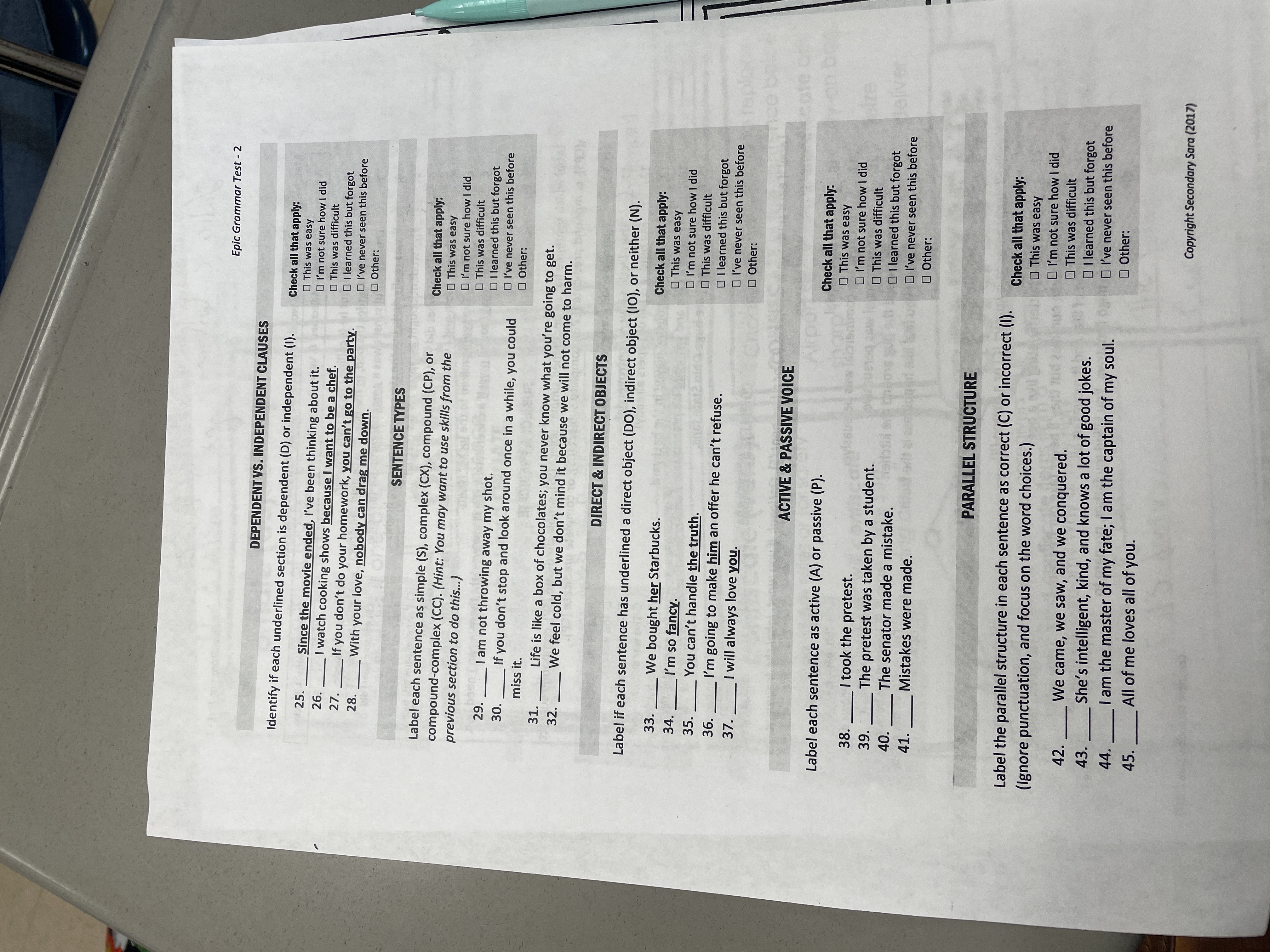 solve Epic Grammar Test - 2 DEPENDENT VS.
