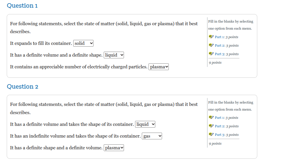 Question 1 For following statements, select the