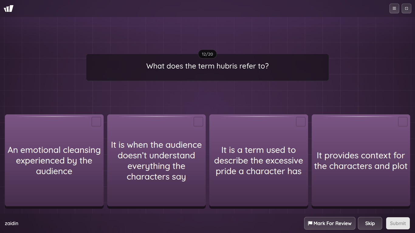 = 12/20 What does the term hubris refer to? An