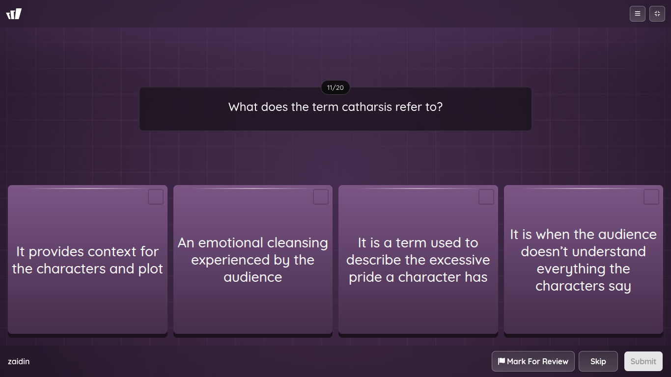 = 11/20 What does the term catharsis refer to? An