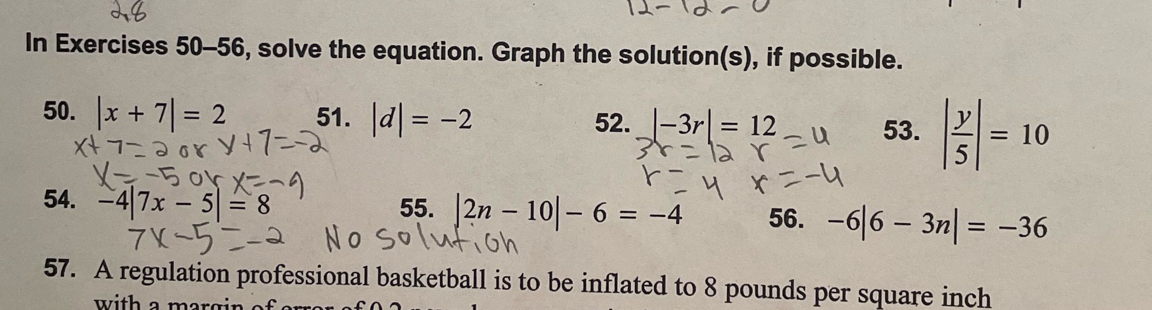 56 In Exercises 50-56, solve the equation. Graph