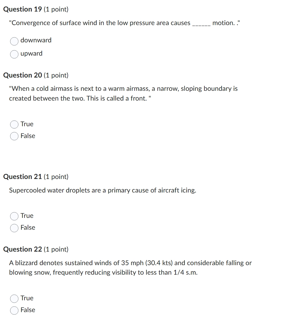 o Question 19 (1 point) "Convergence of surface