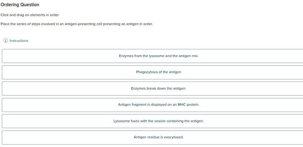Ordering Question Click and drag on elements in