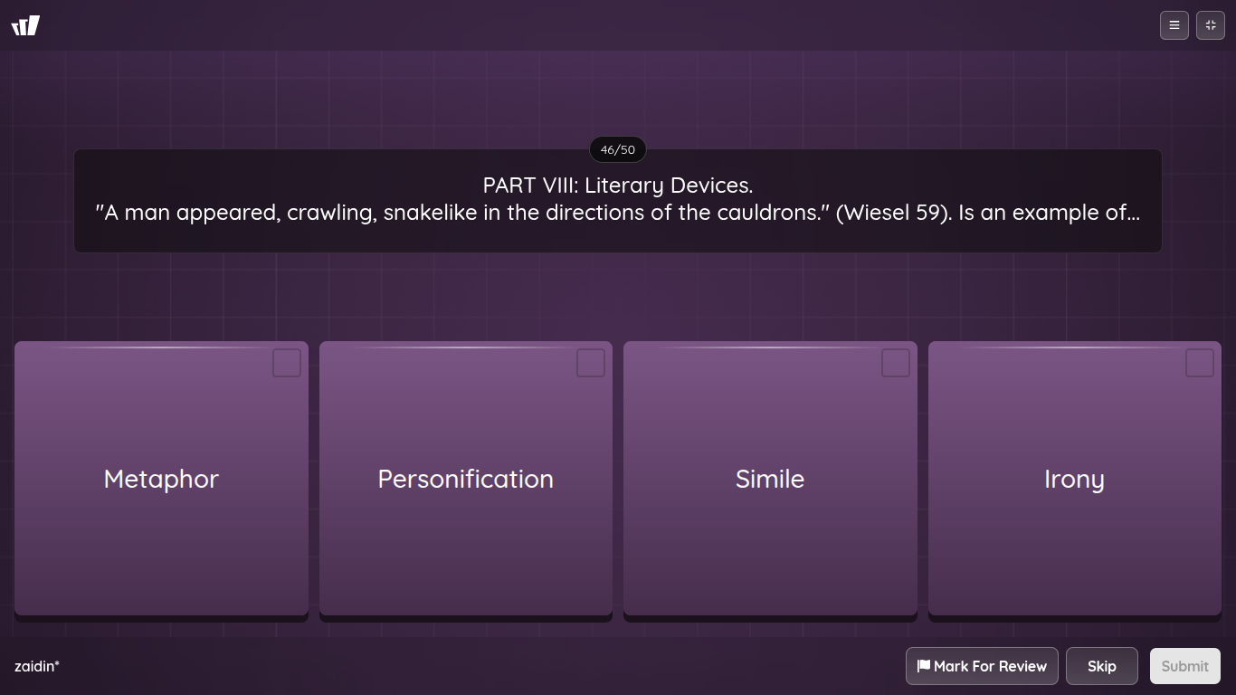 46/50 PART VIII: Literary Devices. "A man