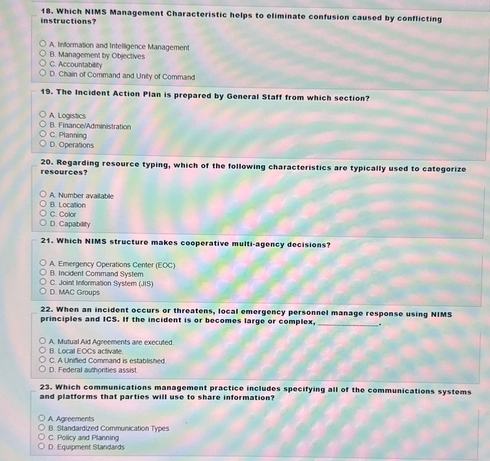 Solve 18. Which NIMS Management Characteristic