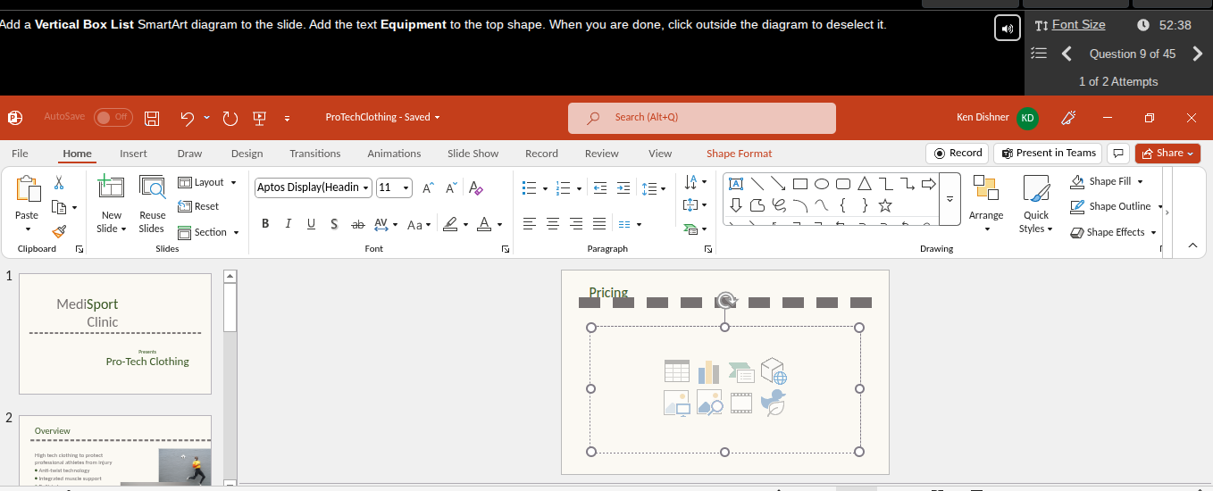 Add a Vertical Box List SmartArt diagram to the