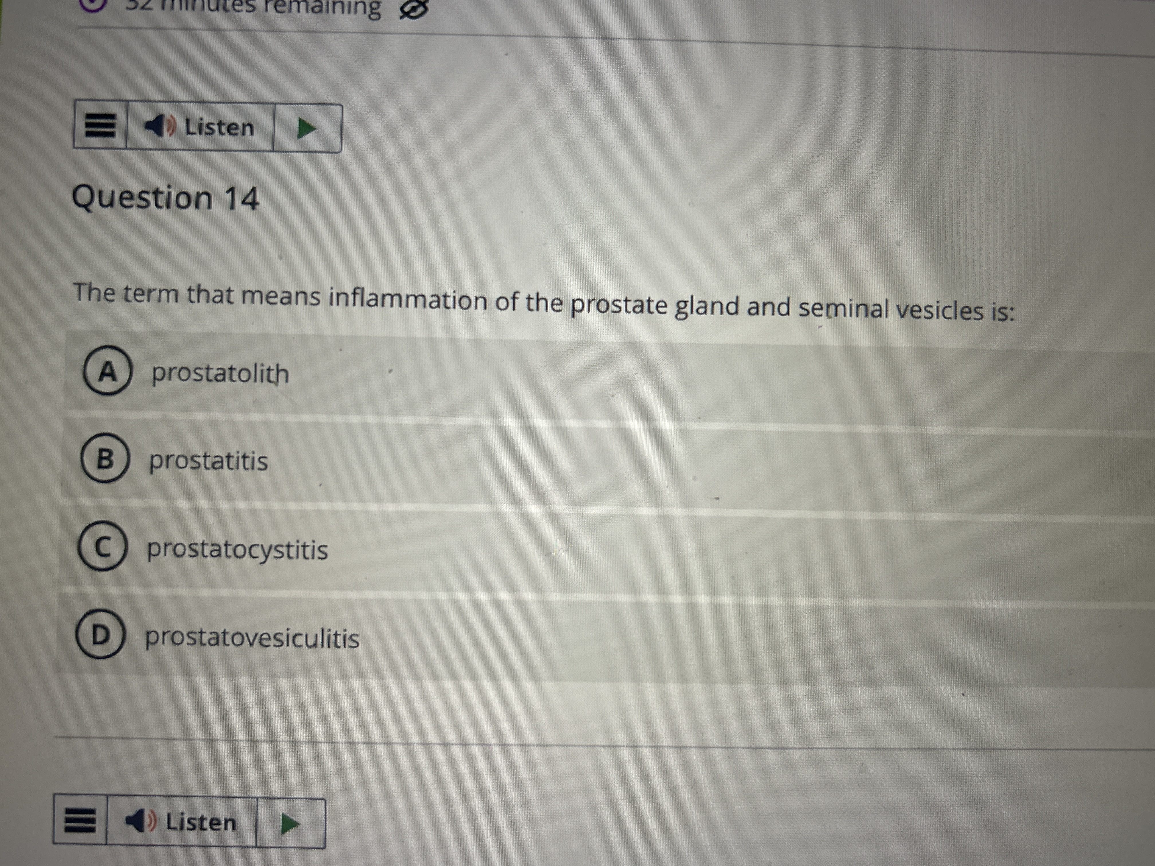 this question 52 minutes remaining () Listen