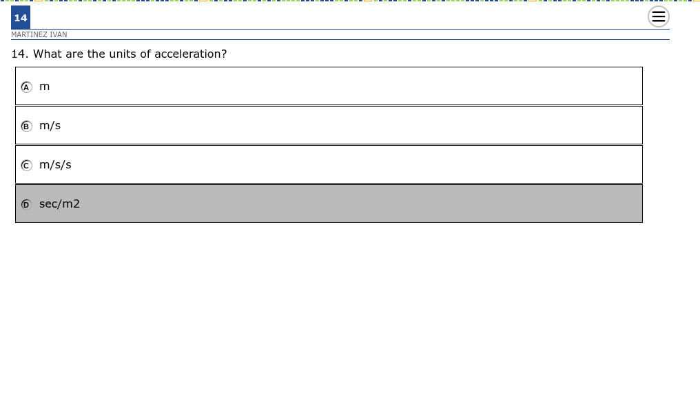 14 E MARTINEZ IVAN 14. What are the units of