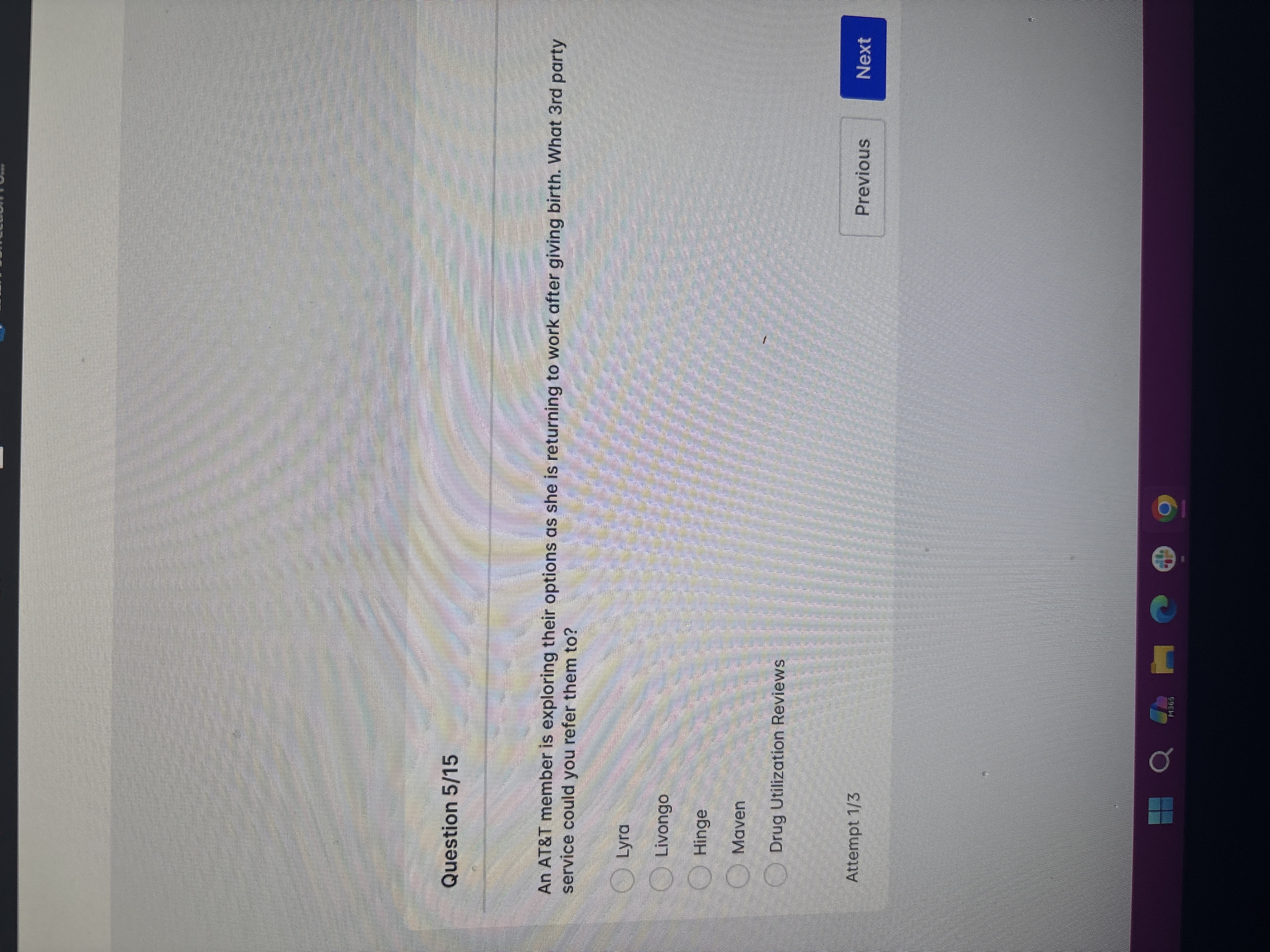 Question 5/15 An AT&T member is exploring their