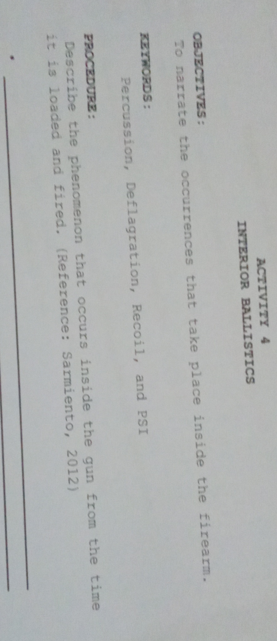 Interior ballistics process steps ACTIVITY