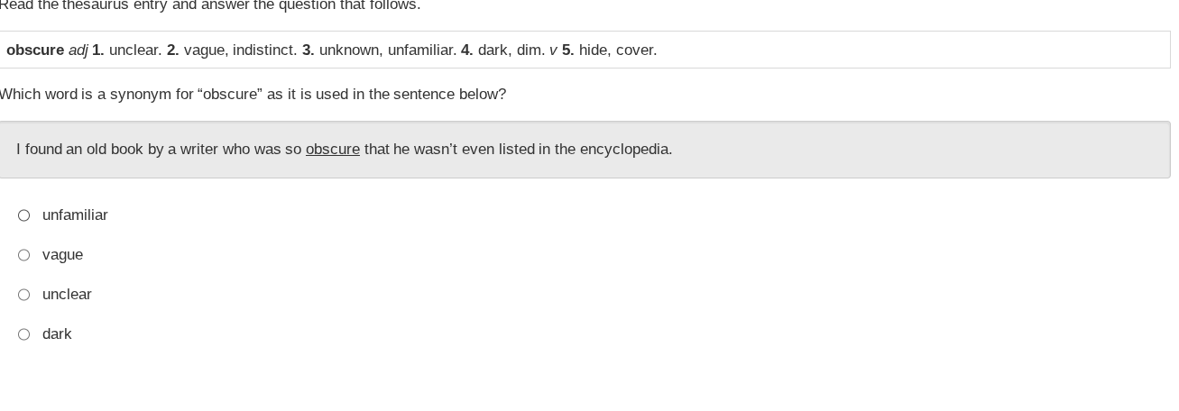 n Read the thesaurus entry and answer the