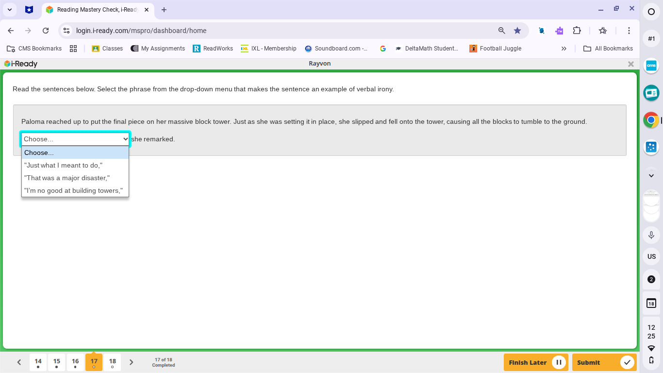 what's the answer Reading Mastery Check, i-Ready
