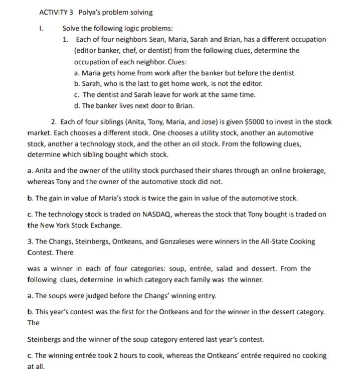 this completely ACTIVITY 3 Polya's problem