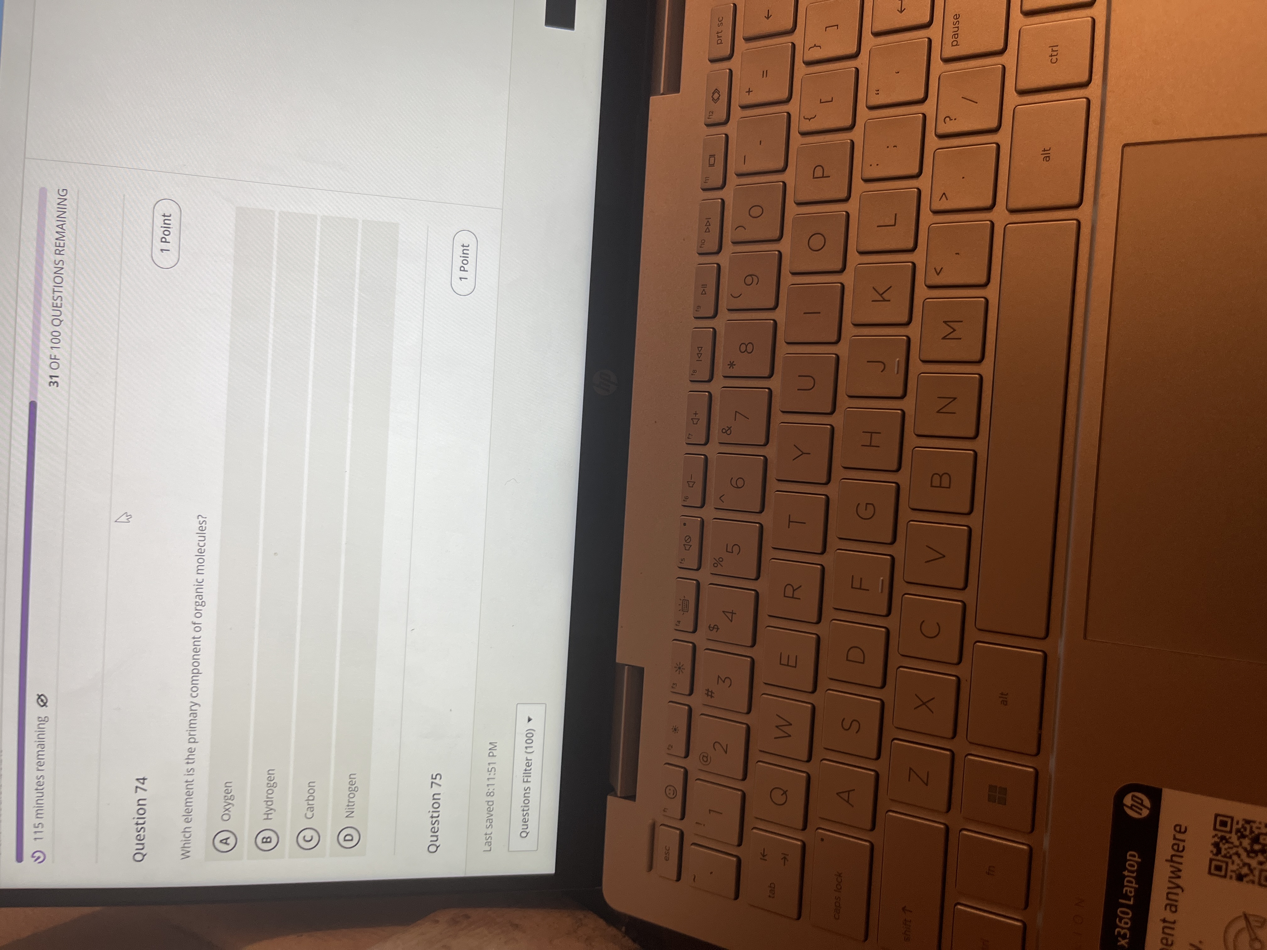 31 OF 100 QUESTIONS REMAINING 115 minutes