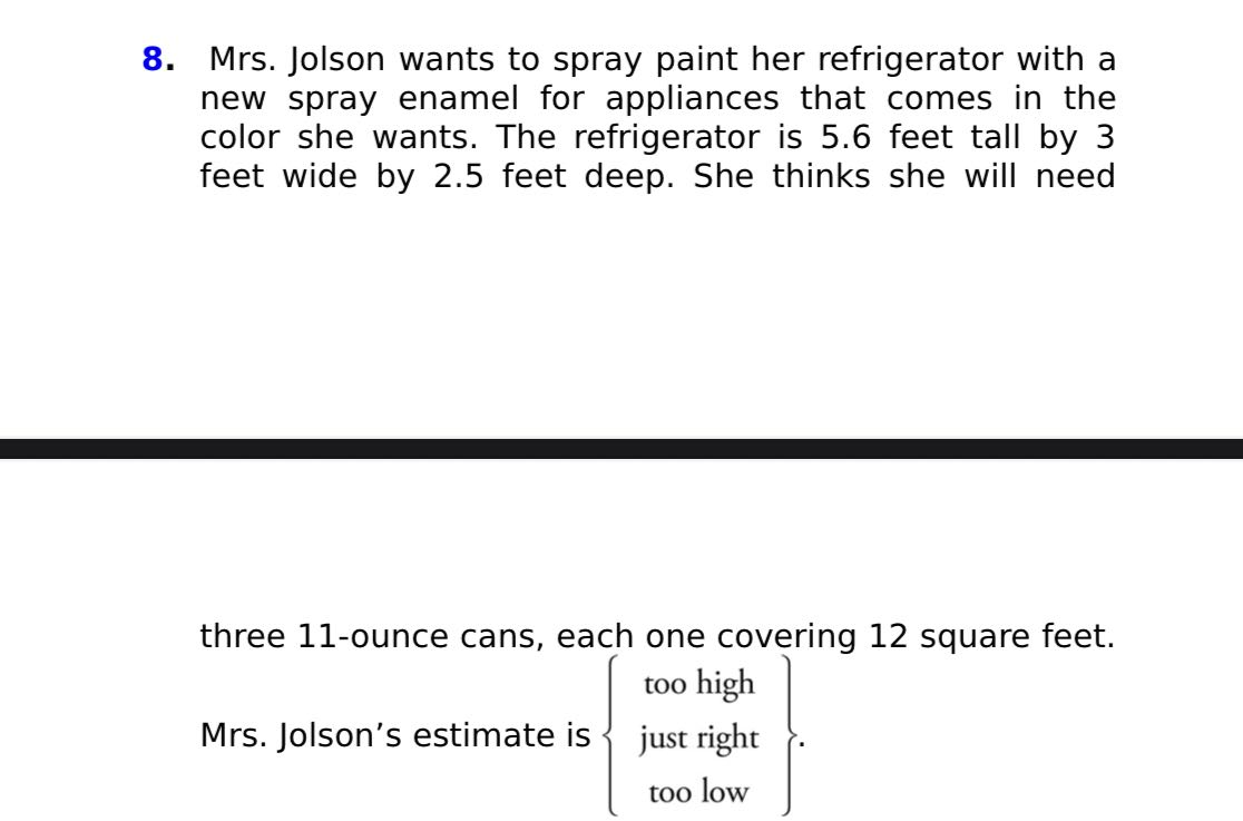 How to solve 8. Mrs. Jolson wants to spray paint