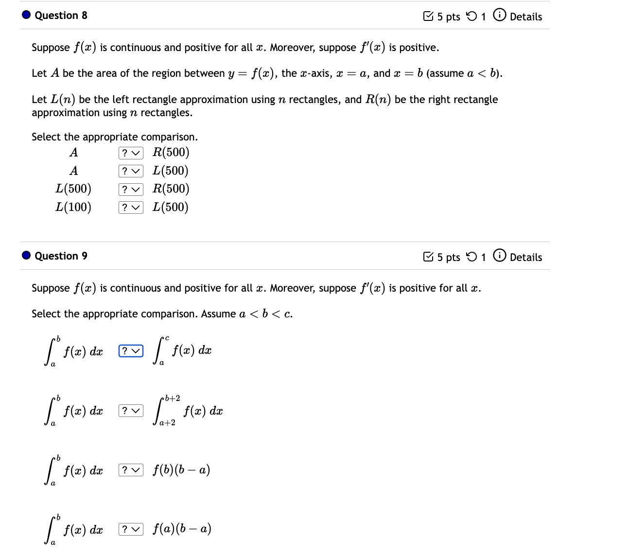 Question 8 5 pts ) 1 0 Details Suppose f(2) is