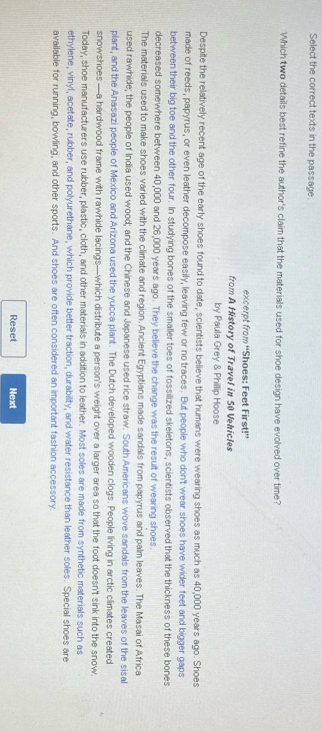 The answer Select the correct texts in the