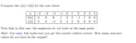 Compute the r[n] h[n] for the case where -3 -2 72 -4 h[n] 0 0 x[n] 0 0 0 -1 1012 345 1 3 2 1 100 243 0 000