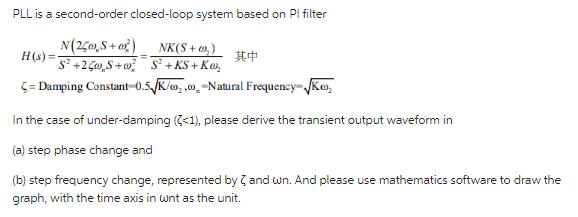 PLL is a second-order closed-loop system based on Pl filter N(250,S+) NK(S+0) H(s)=-  S+250S+0 S+ KS + Ko