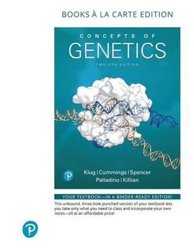 concepts of genetics, books a la carte edition 12th edition william s klug, michael r cummings, charlotte a
