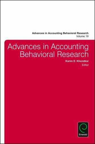 advances in accounting behavioral research volume 19 1st edition khondkar e. karim 1785609785, 9781785609787