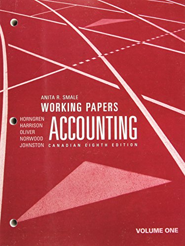 working papers for accounting volume one 8th  canadian edition charles t. horngren, harrison , m. suzanne