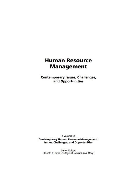 human resource management contemporary issues challenges and opportunities 2nd edition information age