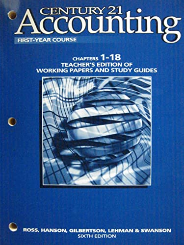 century 21 accounting  first year course teachers edition of working papers and study guides 6th edition