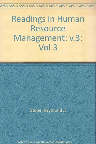 readings in human resource management volume 3 1st edition raymond j. stone 0471338370, 9780471338376
