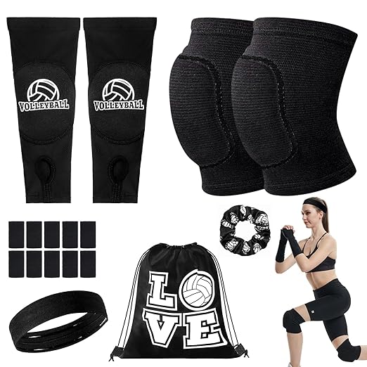 qqball volleyball accessories knee pads arm sleeves headband hair scrunchie drawstring bag and finger 6 pcs 