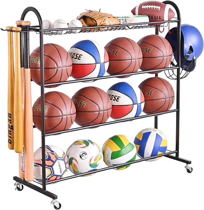 plkow basketball rack rolling ball storage wheels for volleyball football and basketball ?p022 plkow