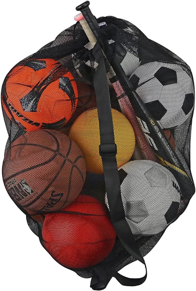 keeble outlets extra large sports soccer mesh ball bag with shoulder straps for holding sports balls 