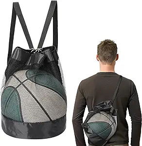 mozeat lens single ball bag mesh heavy duty sport drawstring for carrying basketball volleyball football 