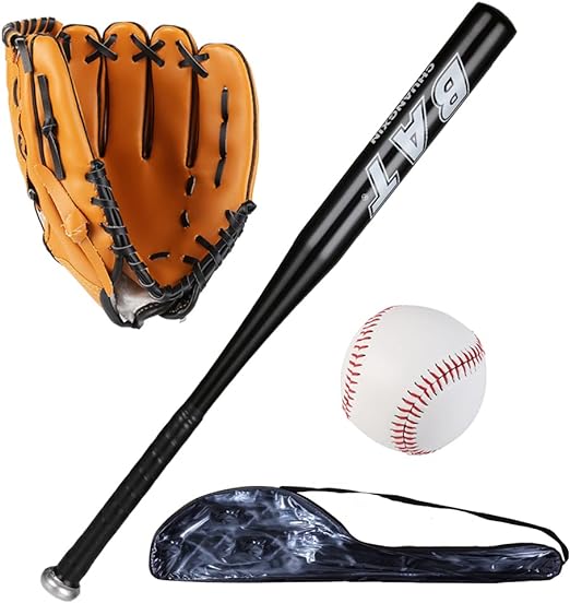 easy big softball baseball bat set with glove and balls 25 inch/63cm for pickup games and batting practice 