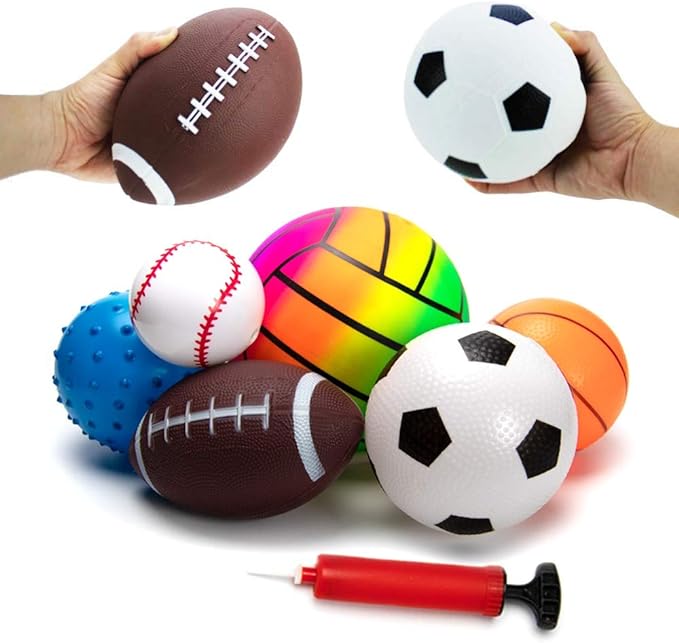 beetoy ball set for toddlers 1-3 assorted balls toddler sports balls inflatable with pump 6 pcs  beetoy