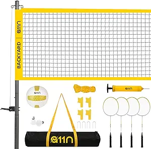 A11n Outdoor Volleyball And Badminton Combo Set Includes Adjustable Height Anti Sag Net