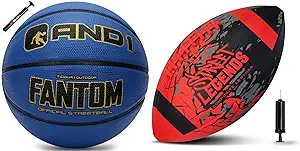 and1 basketball and street legends football bundle official regulation size 7 with hand pumps  ‎and1
