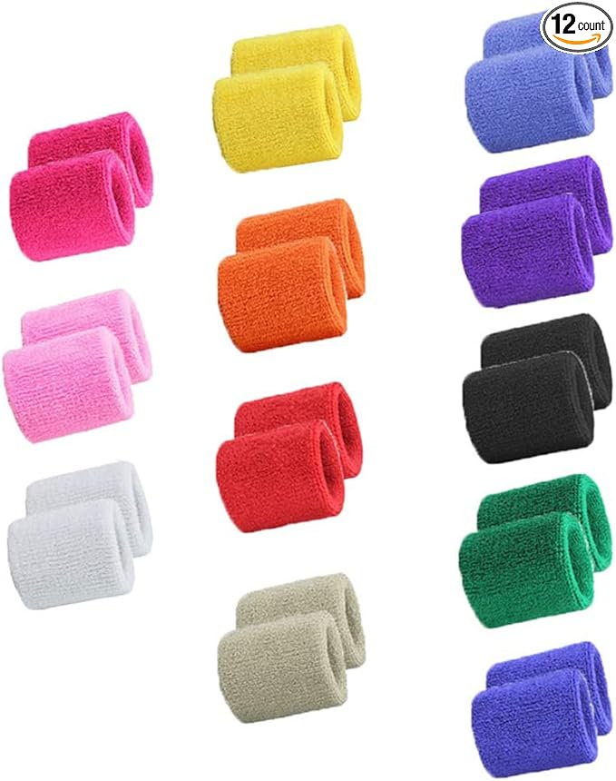 Stoncel 6/12/24 Pairs Colorful Sports Wristbands Cotton Sweatband For Basketball Tennis Etc