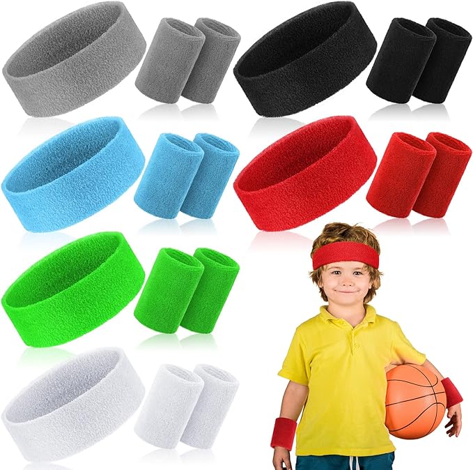hungdao 6 sets kids sweatbands set colorful athletic for girls boys basketball workout soccer  hungdao
