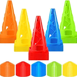poen 80 pcs cones sports 30 pcs 7 inch soccer cones and 50 pcs disc cones for soccer basketball drills  poen