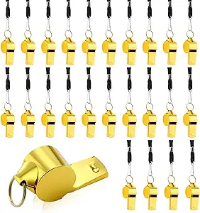 Jenaai 24 Pcs Loud Metal Whistle With Lanyard Stainless Steel Sport Football Basketball And Others