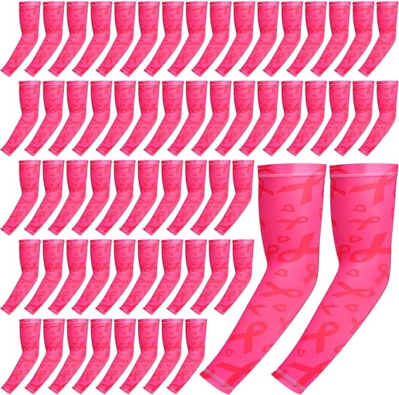 hercicy 30 pairs pink ribbon arm sleeves breast cancer awareness sleeves for football basketball  hercicy