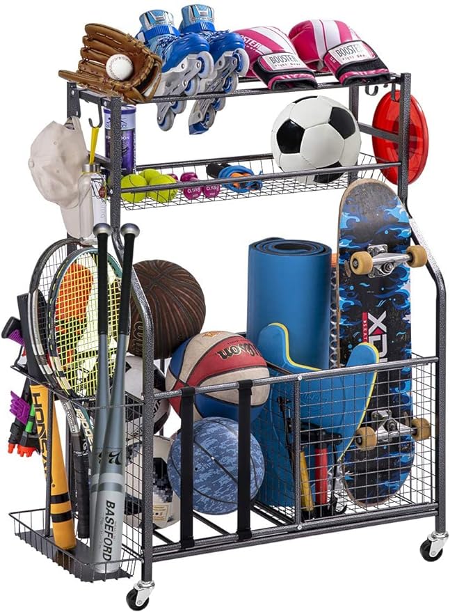 ‎toutnd garage sports equipment storage organizer with baskets and hooks  ‎toutnd b08jbylcb6