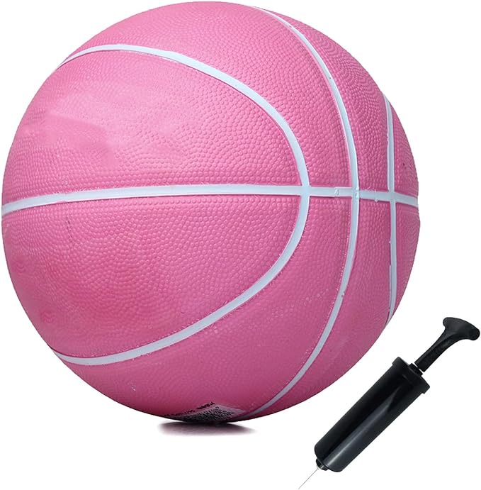 abaji basketball official size 3 5 pink rubber ball pump needle deeper groove grip for kids youth  ‎abaji