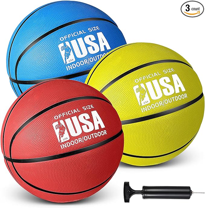 libima 3 pcs rubber basketball official size with pump for game training street  ?libima b0brzyf1bx